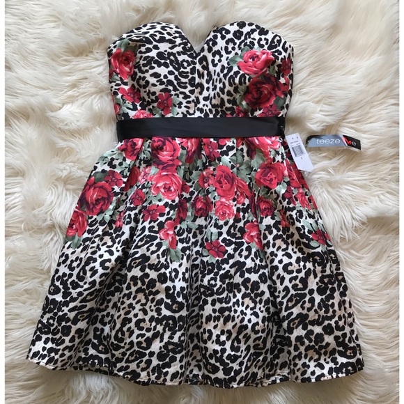 NWT Teeze Me Leopard Mixed Print Mini Dress - Picture 2 of 7